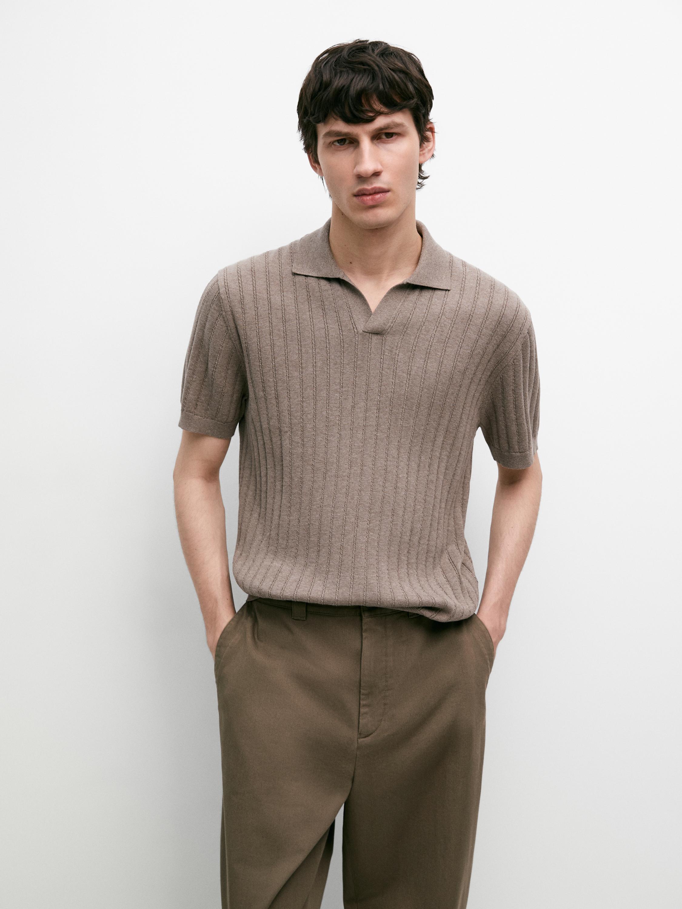 Cable-knit polo sweater